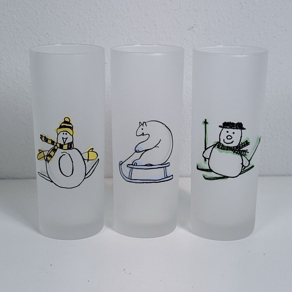 3 Vintage Dartington Designs Frosted Winter Holiday Frosted Highball Glasses